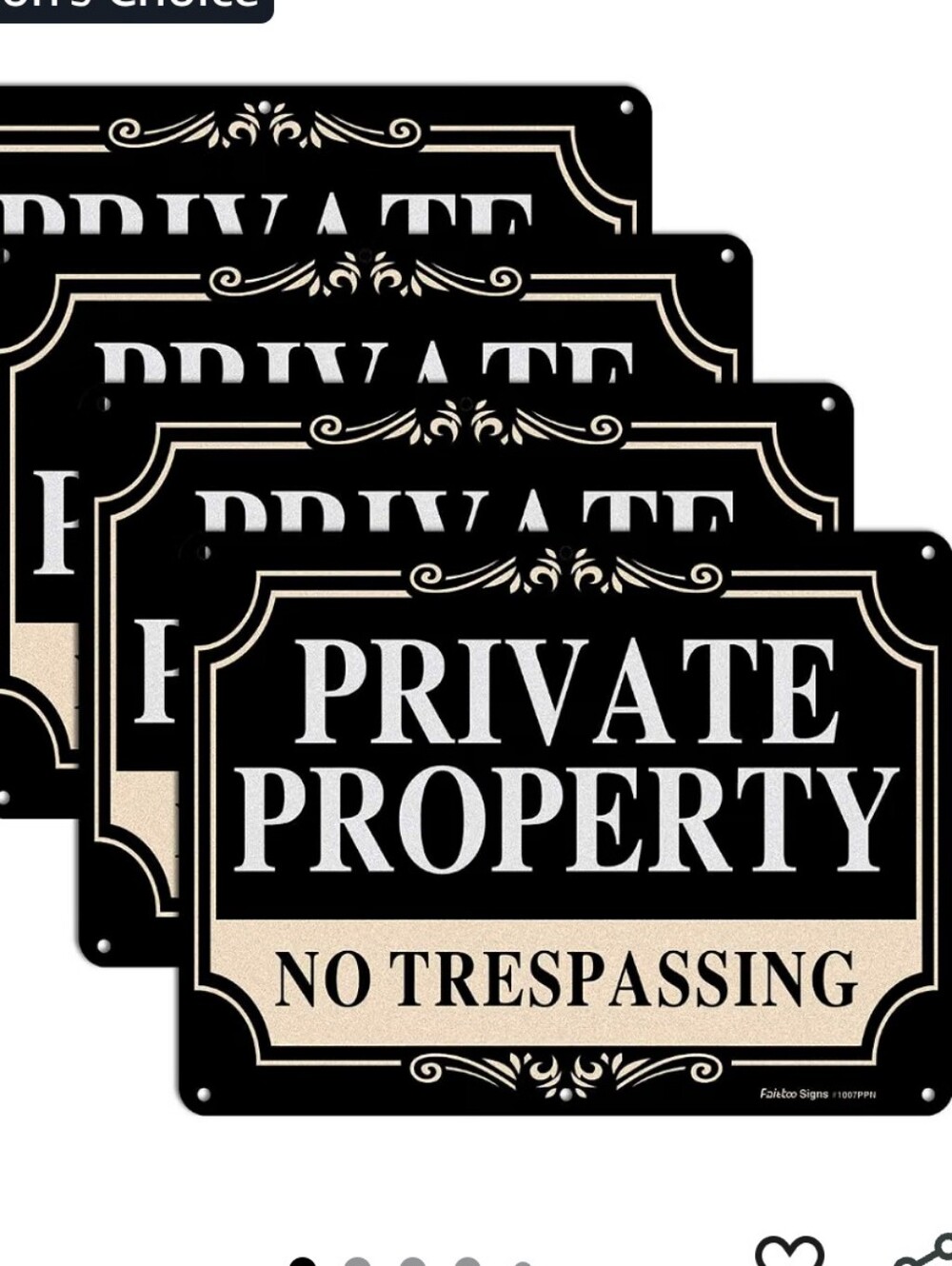 Private Property No Trespassing Sign - Black and Cream Fancy 4 Pack